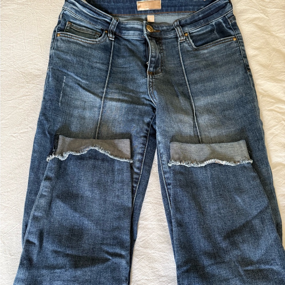 Kut from the Kloth Blue Straight Leg Jeans with Modern Distressing